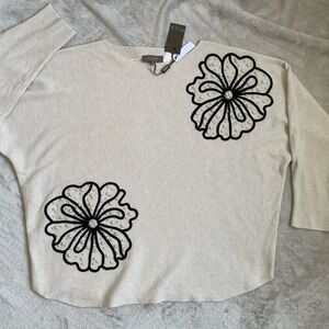 Mila Milano Women’s Cream Ribbed Knit Top with Subtle Texture Size XL